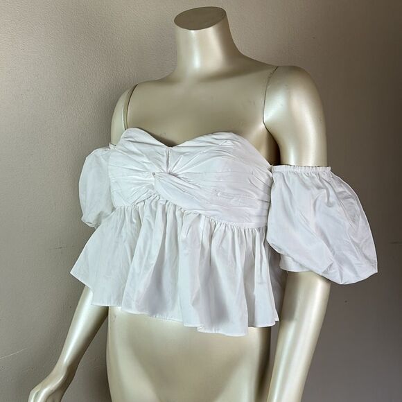 Zara Tops - ZARA white knotted smocked off the shoulder romantic top blouse cropped XS